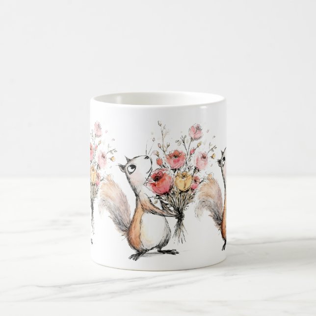 Söt ekorre med blomsterbukett kaffemugg (Center)