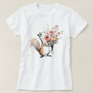 Söt ekorre med blomsterbukett t shirt