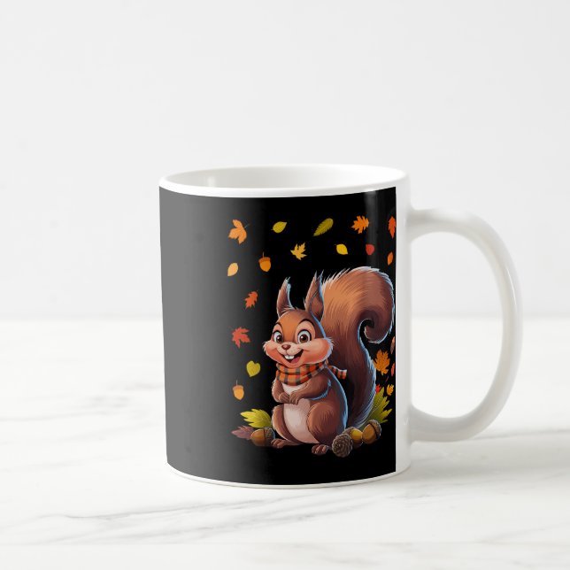 Söt ekorre med höstlöv höst djur tack kaffemugg (Höger)