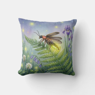 Söt Eldfluga och Blommor Små Insekter  Kudde