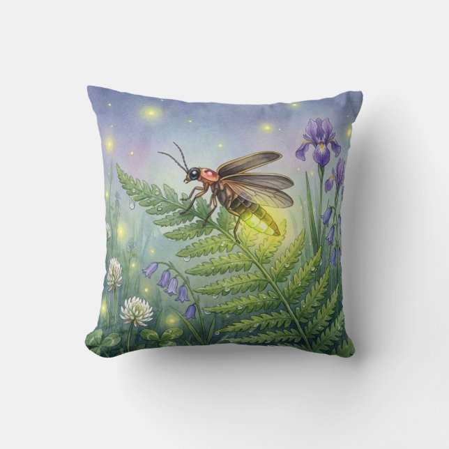 Söt Eldfluga och Blommor Små Insekter  Kudde (Framsida)