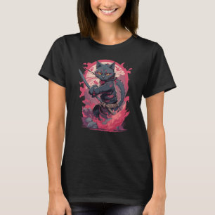 Söt Eldstänk Svart Ninja Katt Krigare T Shirt