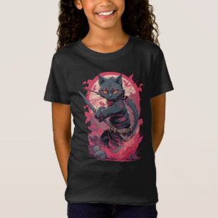 Söt Eldstänk Svart Ninja Katt Krigare T Shirt