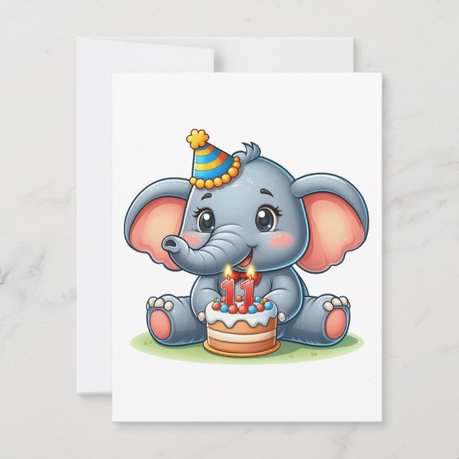Söt elefant 11-årsdag inbjudningar (Framsida)