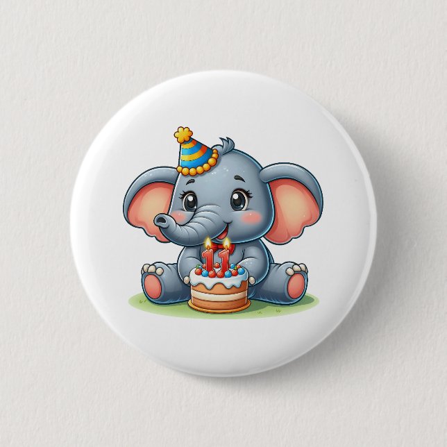 Söt elefant 11-årsdag knapp (Framsida)