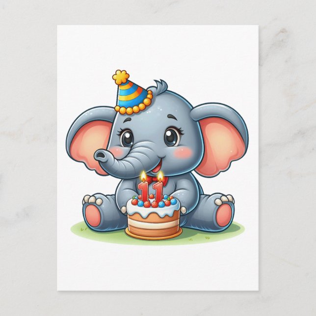 Söt elefant 11-årsdag vykort (Framsida)
