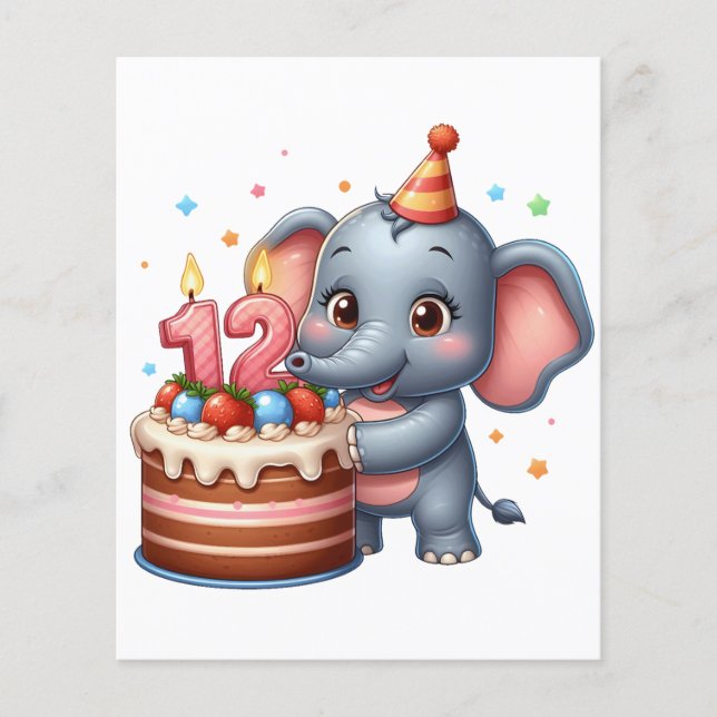 Söt elefant 12-årsdag flygblad (Framsidan)