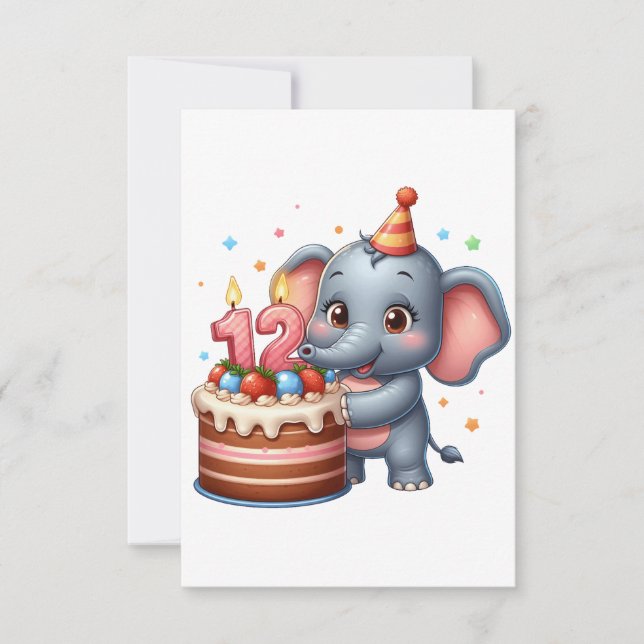 Söt elefant 12-årsdag OSA kort (Framsida)