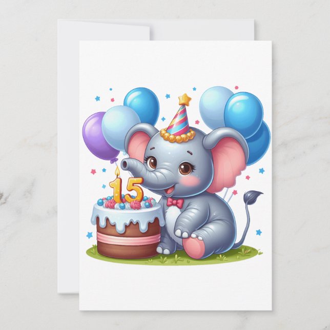 Söt elefant 15-årsdag julkort (Framsida)