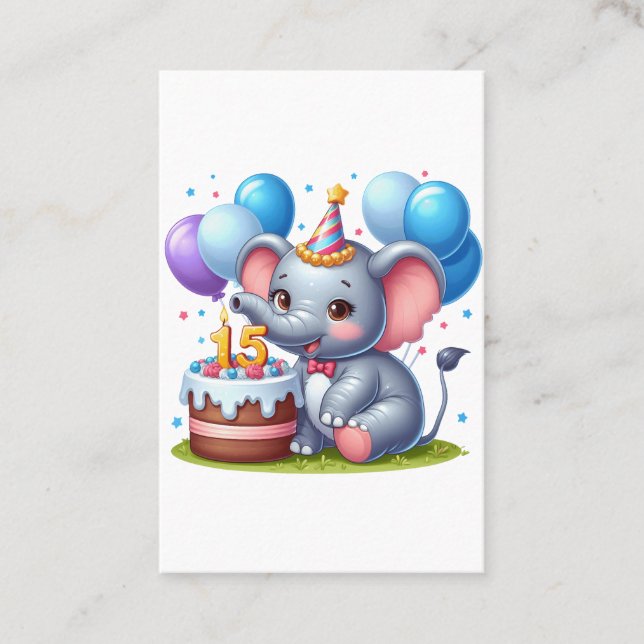 Söt Elefant 15-årsdag Visitkort (Framsida)