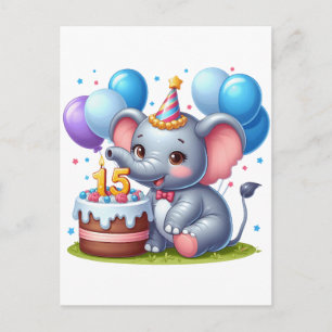 Söt elefant 15-årsdag vykort