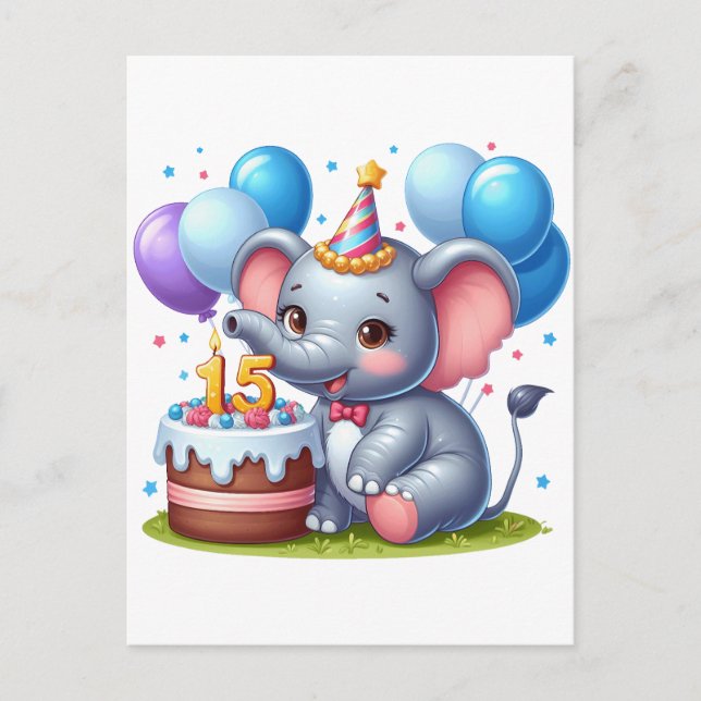 Söt elefant 15-årsdag vykort (Framsida)
