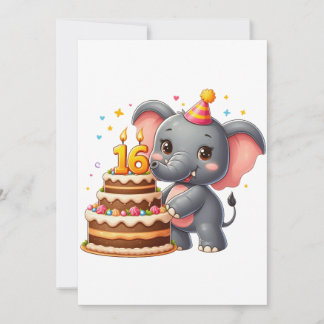 Söt Elefant 16-årsdag Anteckningskort