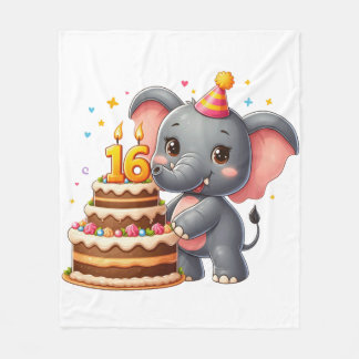 Söt Elefant 16-årsdag Fleecefilt
