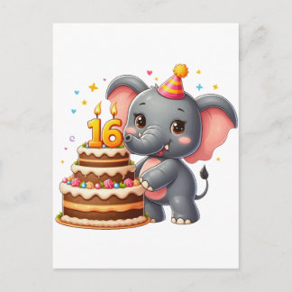 Söt elefant 16-årsdag inbjudan vykort