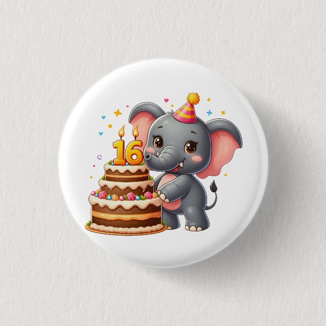 Söt elefant 16-årsdag knapp (Framsida)