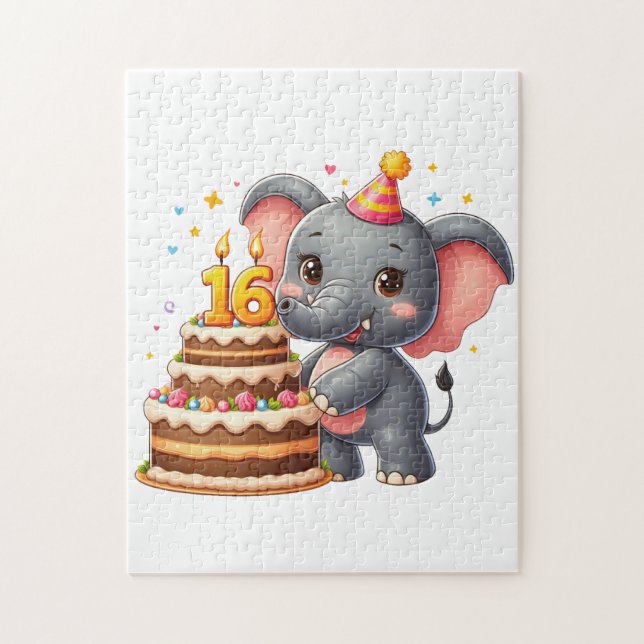 Söt elefant 16-årsdag pussel (Vertikal)