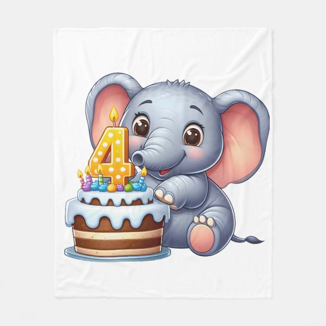 Söt elefant 4-årsdag fleecefilt (Framsidan)