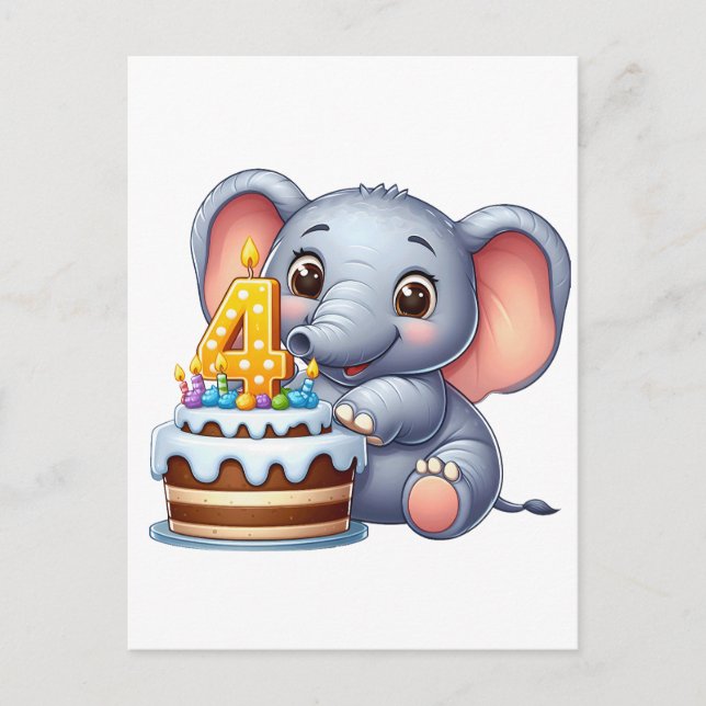 Söt Elefant 4-årsdag Helg Vykort (Framsida)
