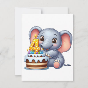 Söt elefant 4-årsdag inbjudningar