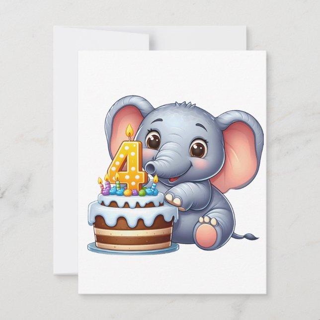 Söt elefant 4-årsdag inbjudningar (Framsida)