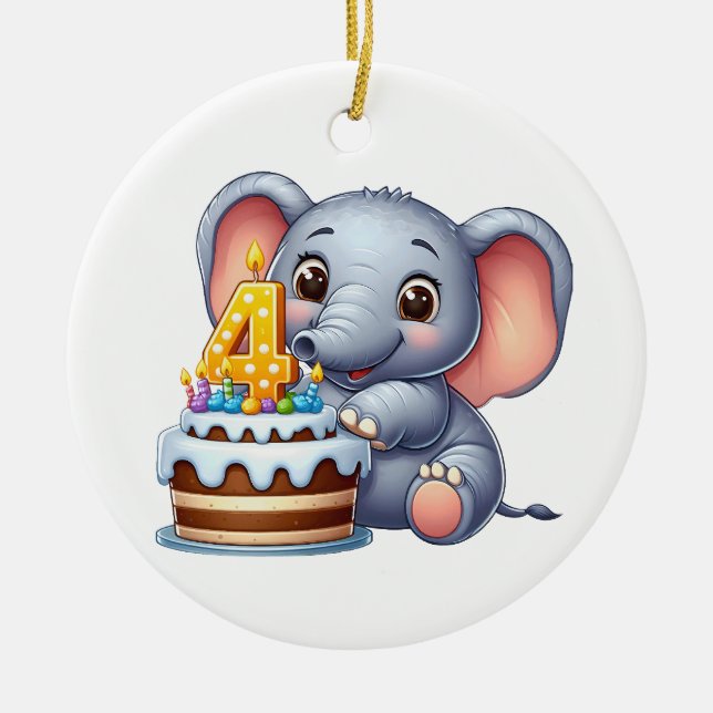 Söt elefant 4-årsdag julgransprydnad keramik (Framsidan)
