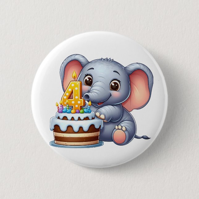Söt elefant 4-årsdag knapp (Framsida)