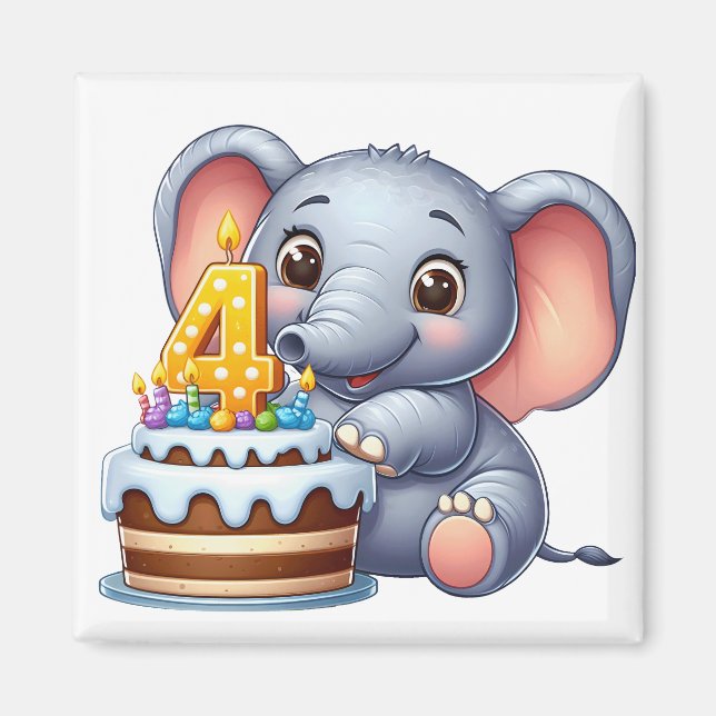 Söt elefant 4-årsdag magnet (Framsidan)