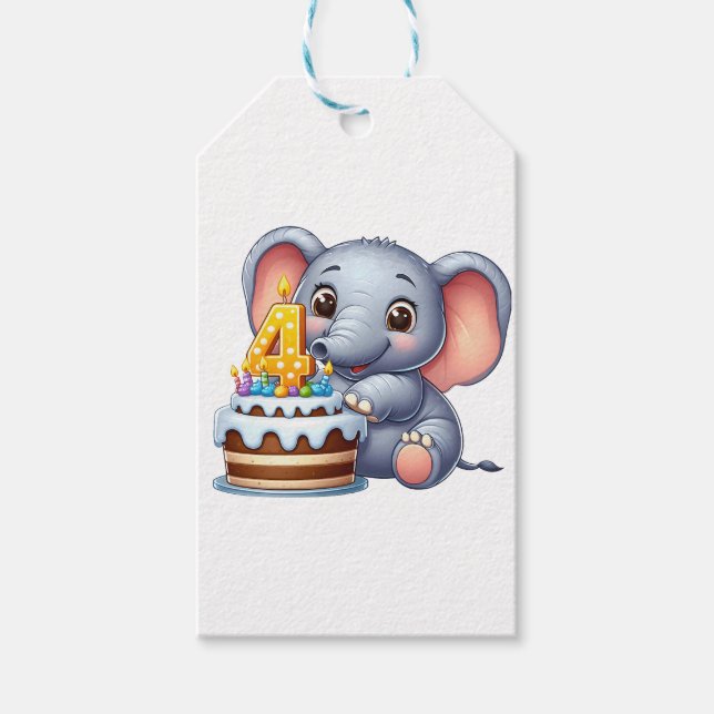 Söt elefant 4-årsdag presentetikett (Framsidan)