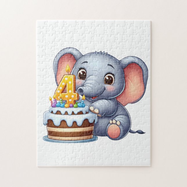 Söt elefant 4-årsdag pussel (Vertikal)