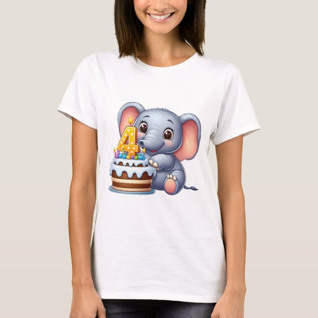 Söt Elefant 4-årsdag T Shirt (Framsida)