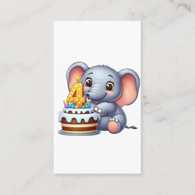 Söt elefant 4-årsdag tilläggskort (Framsida)