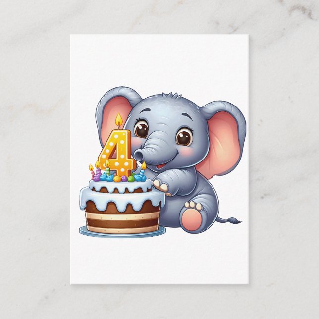 Söt elefant 4-årsdag tilläggskort (Framsida)