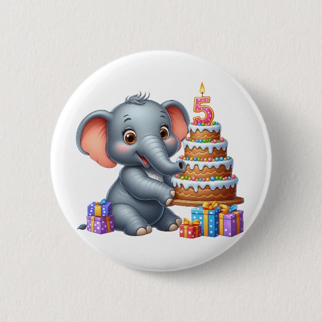 Söt elefant 5-årsdag knapp (Framsida)