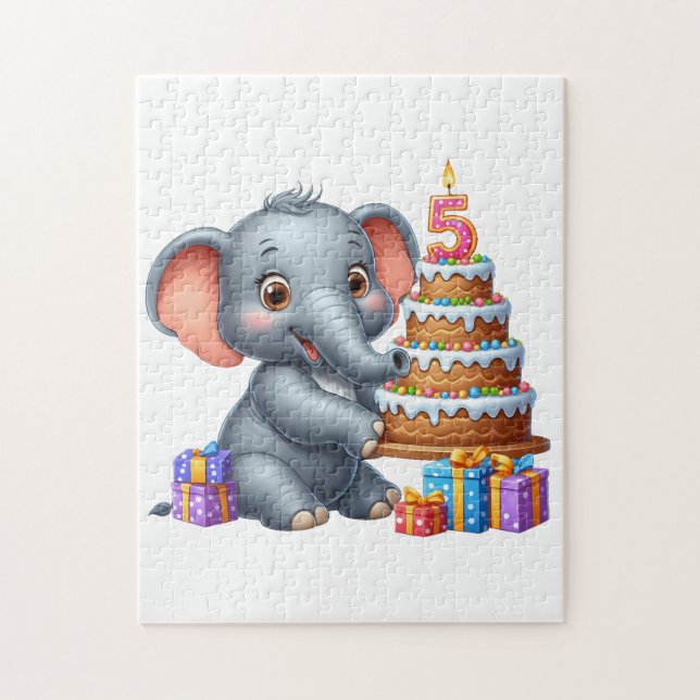 Söt elefant 5-årsdag pussel (Vertikal)