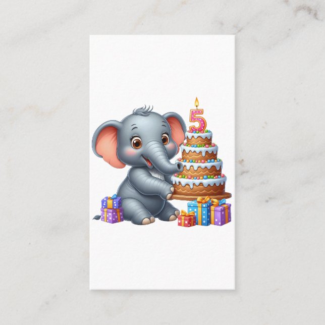 Söt elefant 5-årsdag visitkort (Framsida)