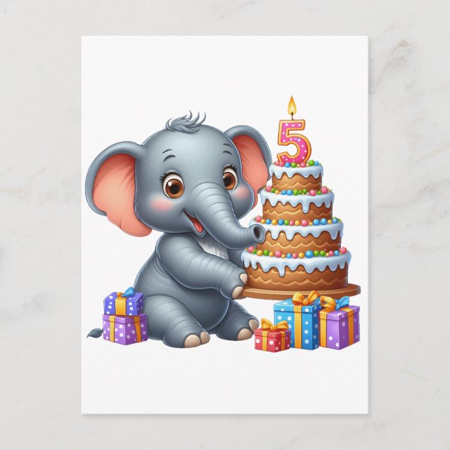 Söt elefant 5-årsdag vykort (Framsida)