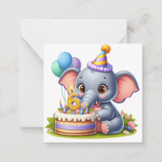 Söt elefant 6-årsdag anteckningskort