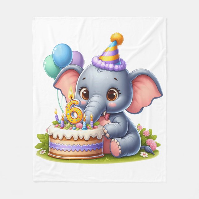Söt elefant 6-årsdag fleecefilt (Framsidan)