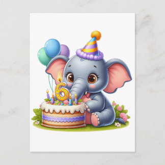 Söt elefant 6-årsdag inbjudan vykort