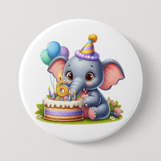 Söt elefant 6-årsdag knapp