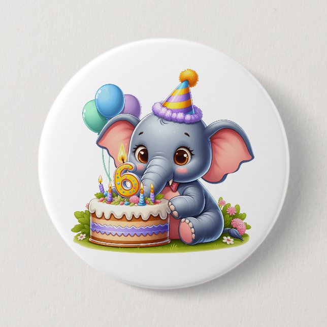 Söt elefant 6-årsdag knapp (Framsida)