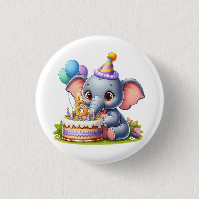Söt Elefant 6-årsdag Knapp (Framsida)