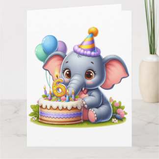 Söt elefant 6-årsdag kort