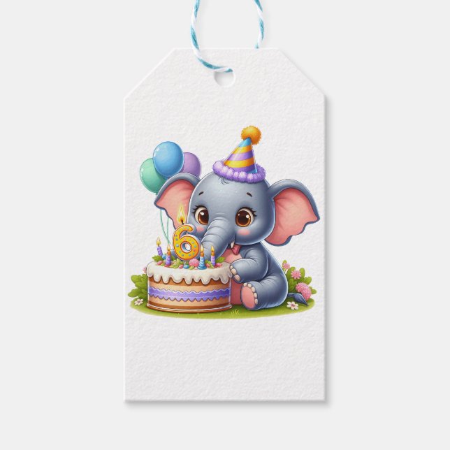Söt elefant 6-årsdag presentetikett (Framsidan)