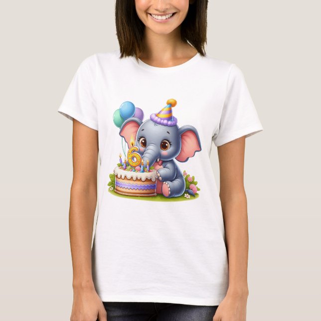 Söt elefant 6-årsdag t shirt (Framsida)
