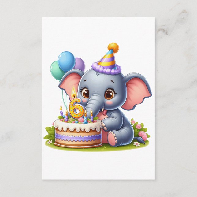 Söt elefant 6-årsdag tilläggskort (Framsida)