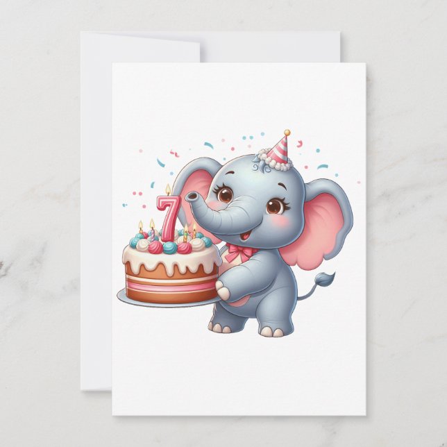 Söt elefant 7-årsdag anteckningskort (Framsida)