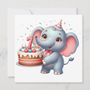 Söt Elefant 7-årsdag Inbjudningar