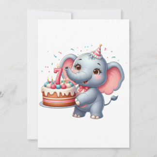 Söt Elefant 7-årsdag Inbjudningar